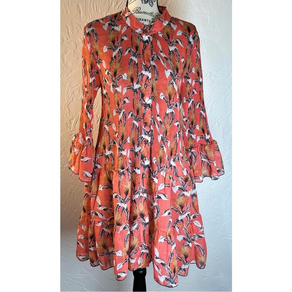 Lindi Women’s Vintage Boho Floral Long Sleeve Tunic Blouse Dress, size Large